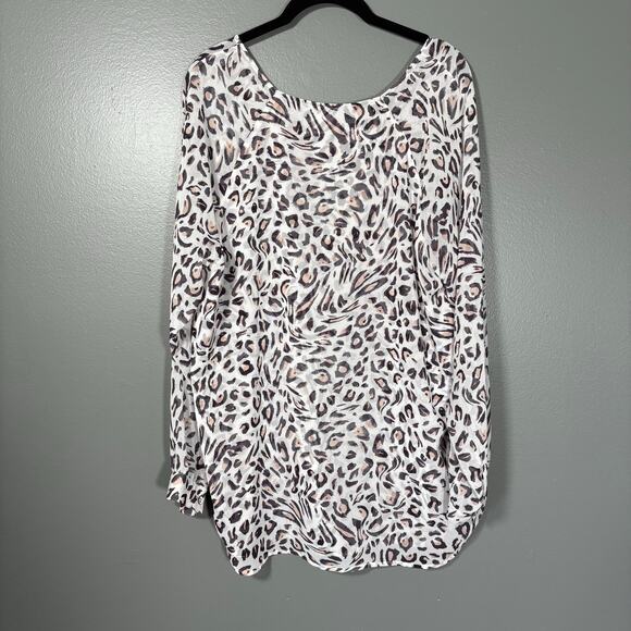 Cabi Women's White Leopard Print Chiffon Boho Top - Size Large - Long Sleeves - Picture 6 of 6